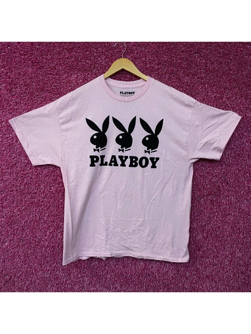 Playboy Triple Bunny Logo Rhinestone Graphic T-Shirt XL